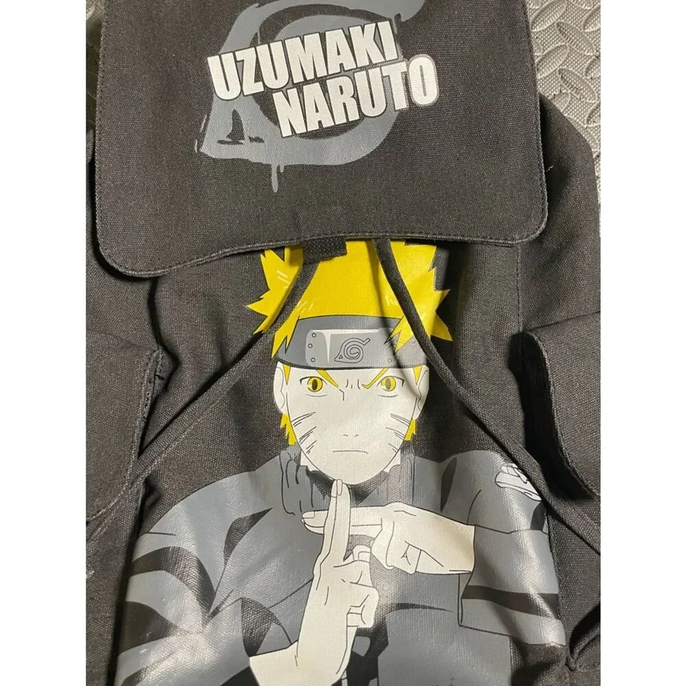 Uzumaki Naruto Graphic Canvas Flap Backpack - Black & Yellow